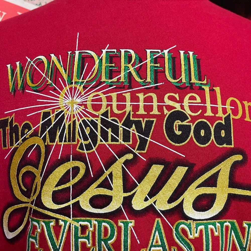 Vintage 90s The Mighty God‎ Jesus Crewneck Sweatshirt Red USA Sz XL